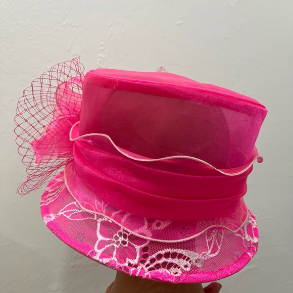 Sophia Collections LA Woman Pink Hat Floral Embroidered party Cocktail - Picture 4 of 7